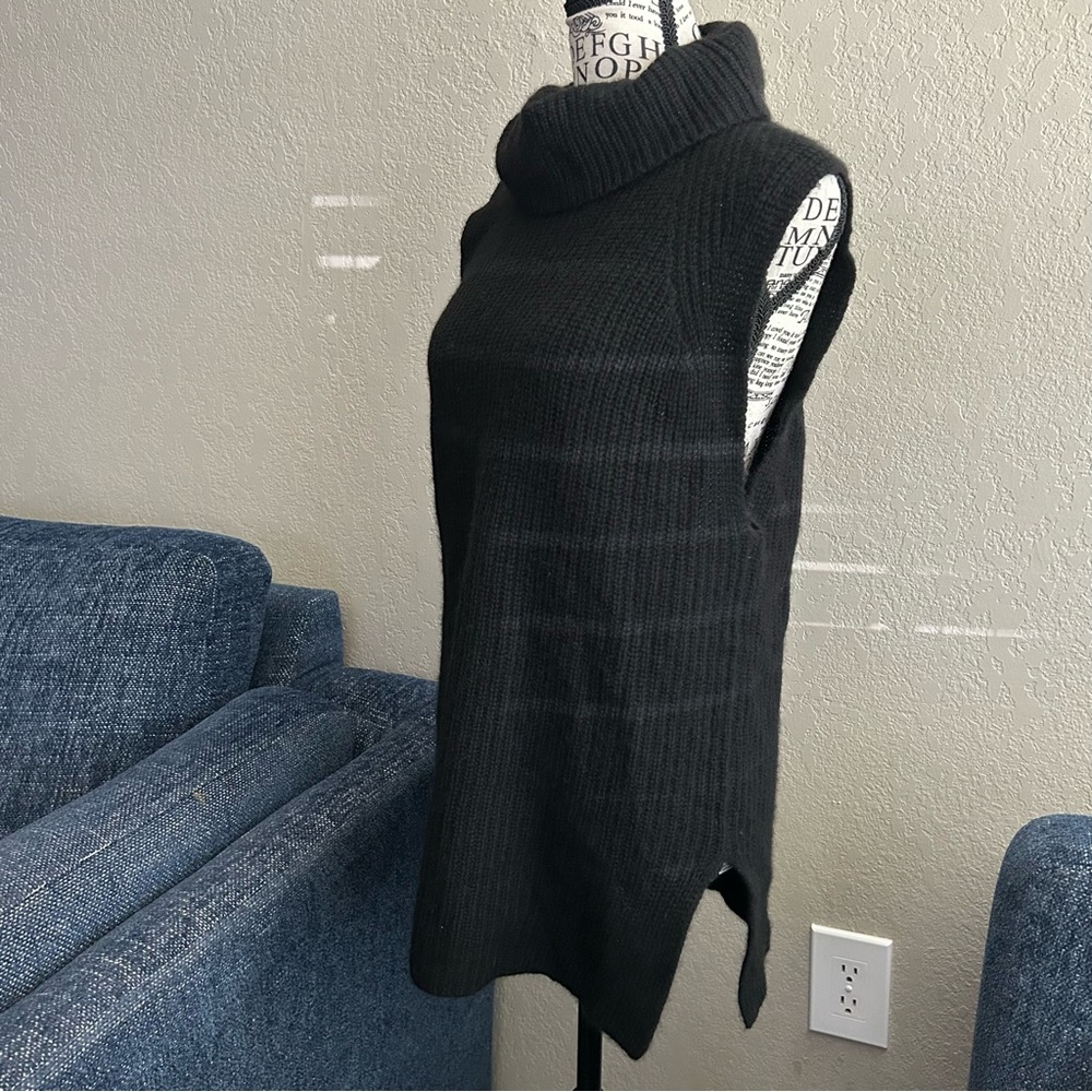 360 Cashmere Sweater Tank Top Mock Turtle Neck Large Black Y2K Coquette